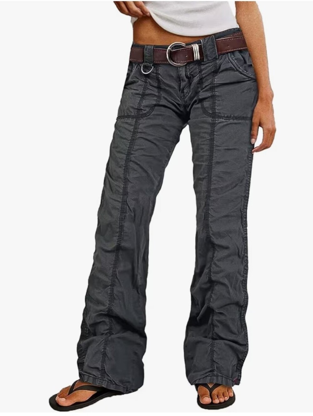 Flamingals Straight Leg Front Stitch Detail Dark Gray Pants NWT Size 2XL